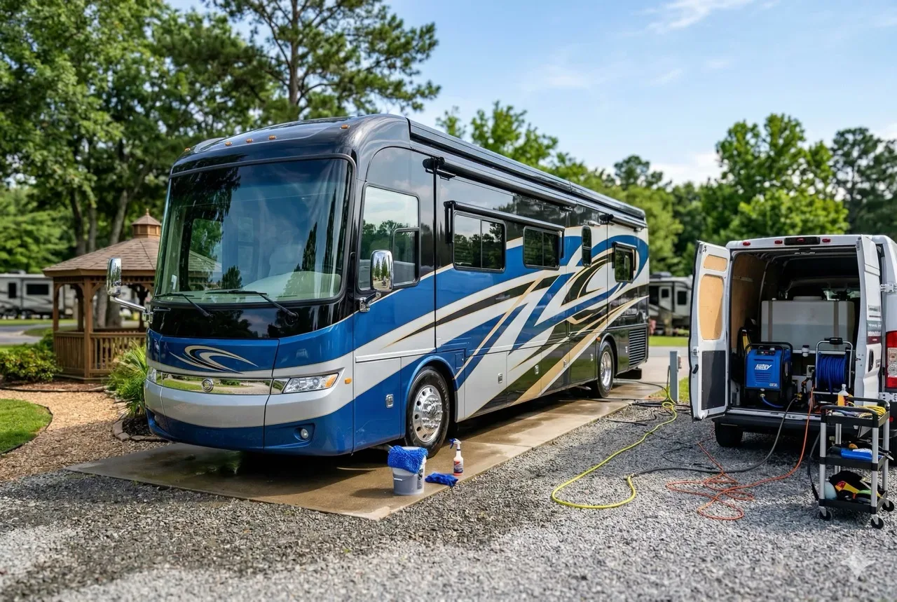 Coachwork and gel-coat surfaces of a motorhome